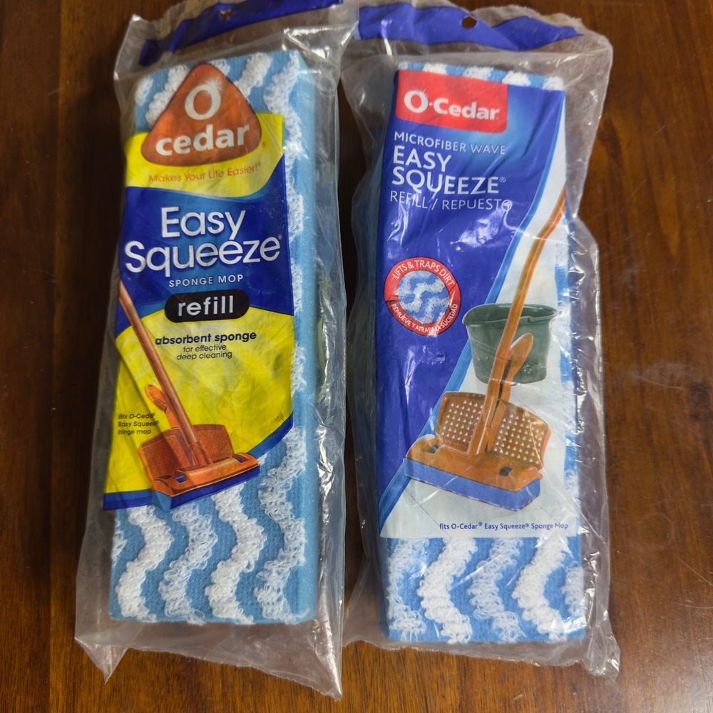 O-Cedar Easy Squeeze Sponge Mop Refill Lot of 2 Microfiber Wave Blue White 10001